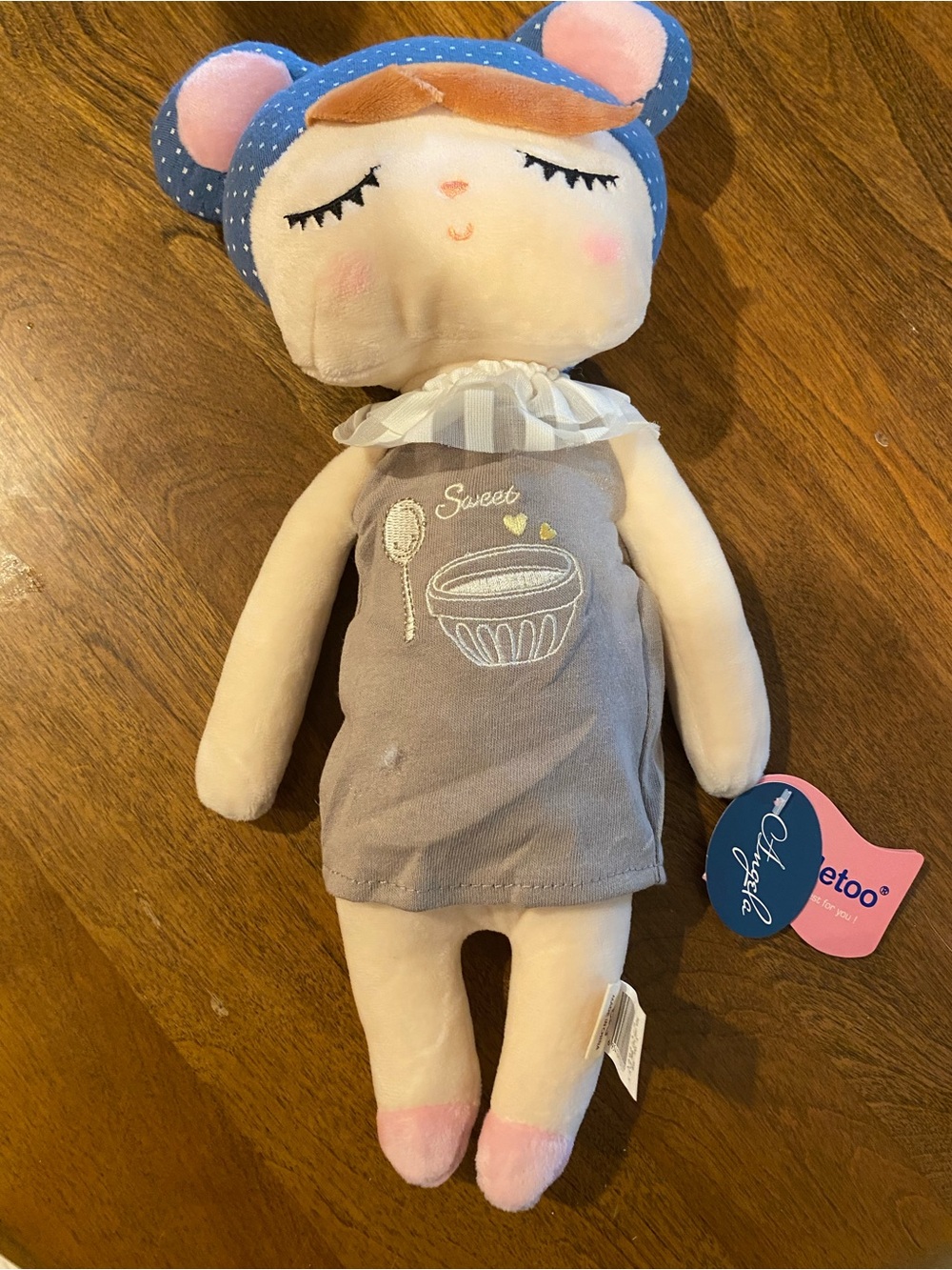 MeToo Angela Pink-and-Blue Polka Dot Ear Plush Doll